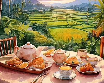 Picture snack and rice fields