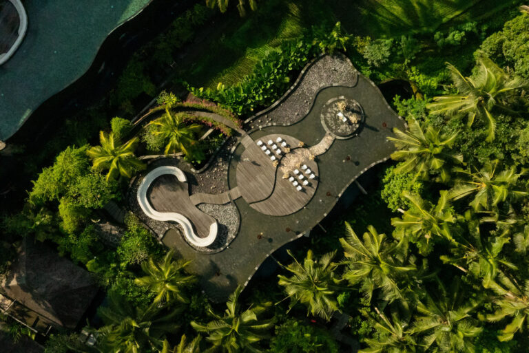 A view of the wedding venue at Abisena seen from above.