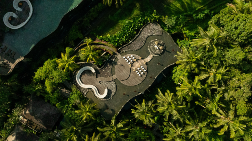 a wedding set in abisena ubud, top view