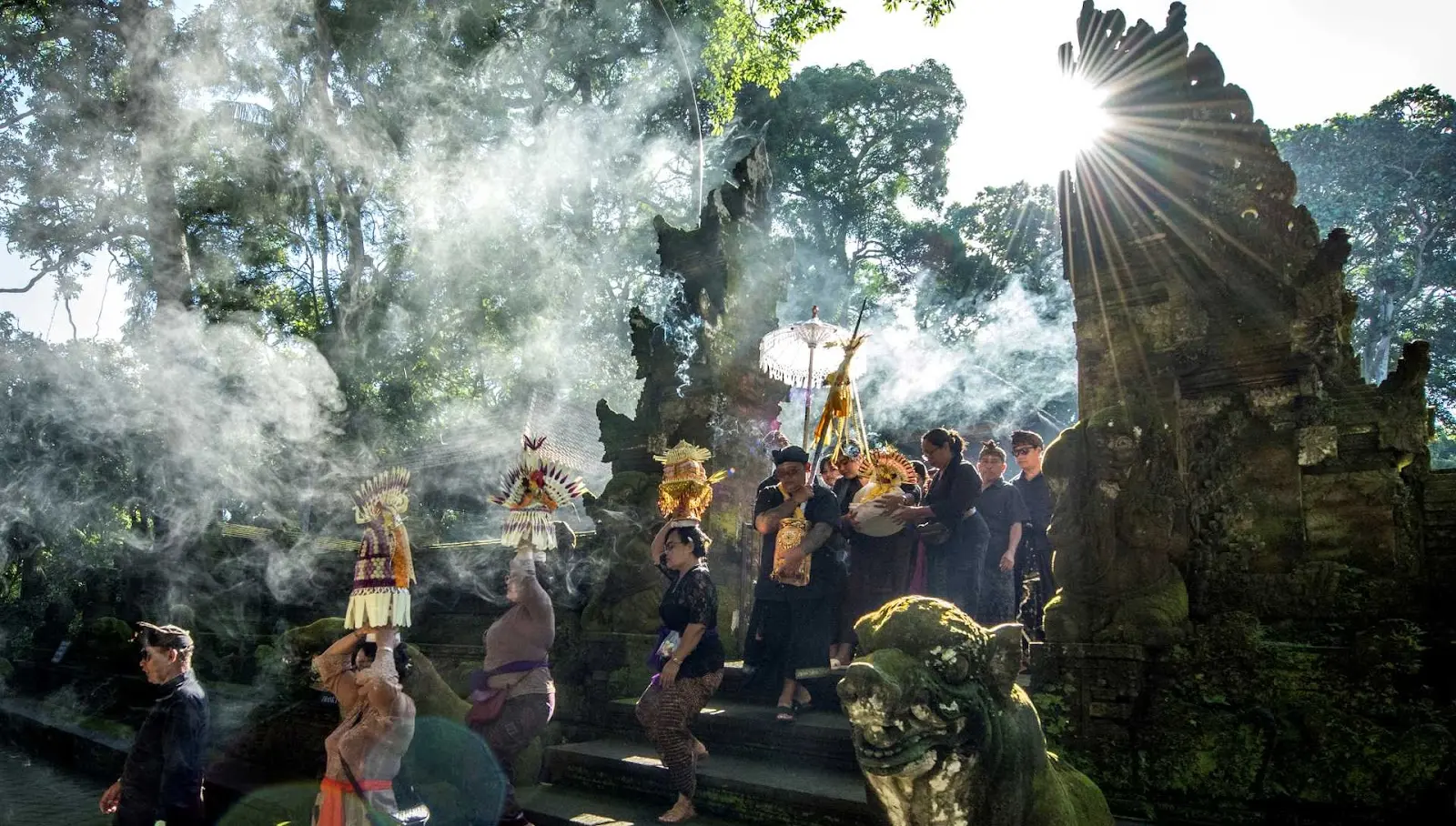 Some people doing Hindhu praying in monkey forest ubud