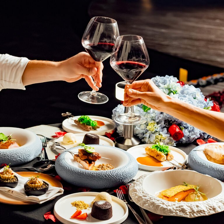 Couple glass of wine for romantic dine