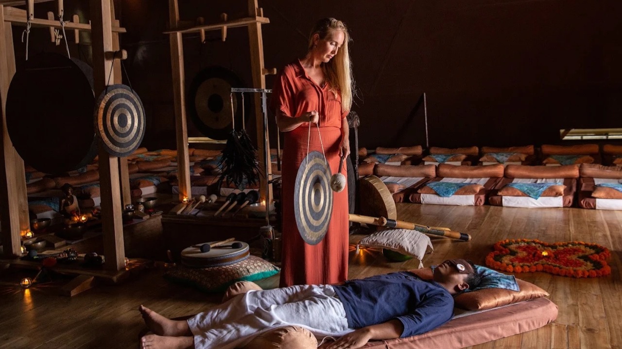 Sound healing session with gongs at Pyramids of Chi Bali